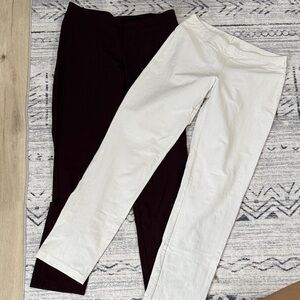 Eileen Fisher Straight leg elastic waist brown and off white pants bundle